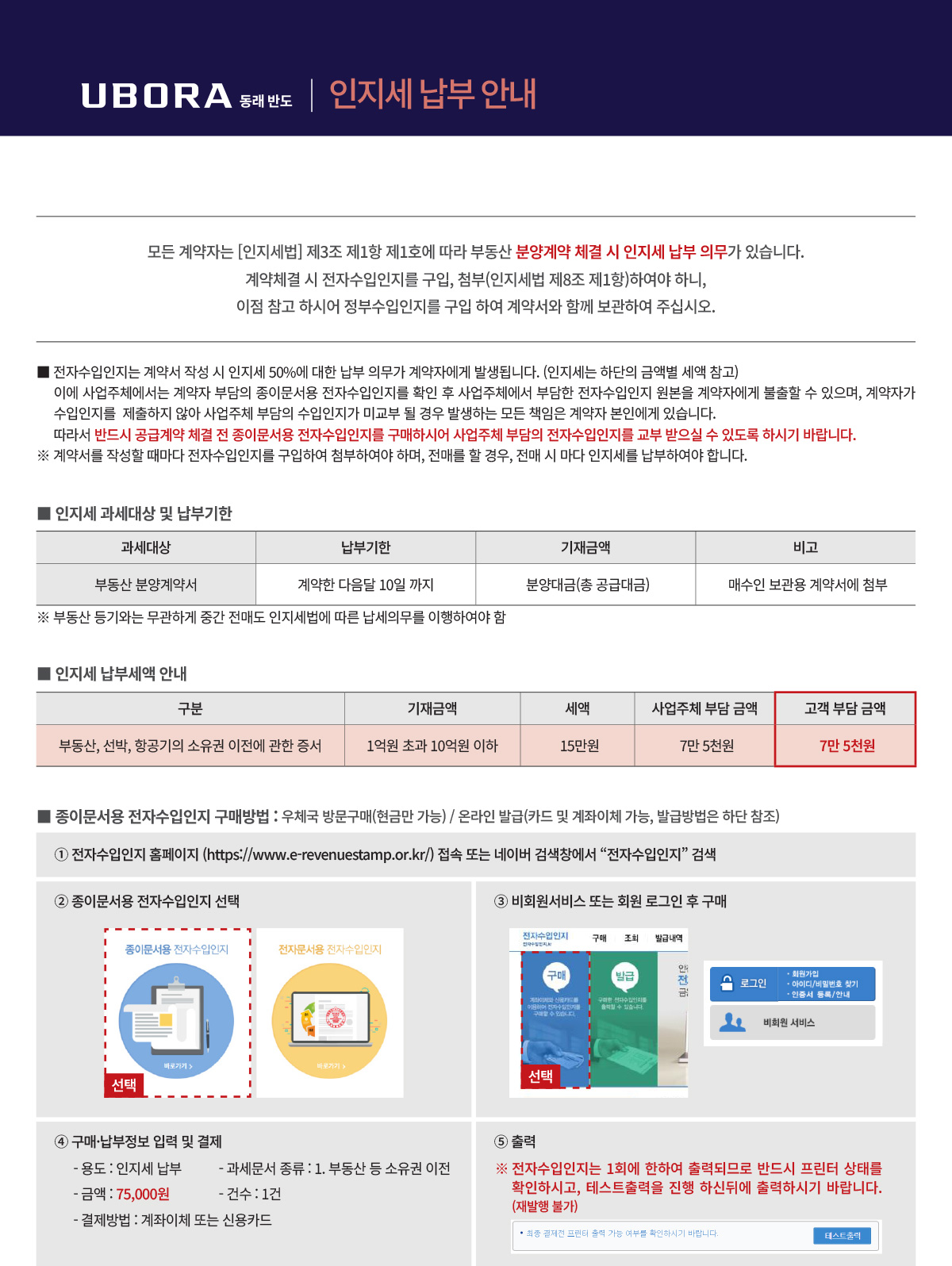 동래 반도유보라 인지세 납부안내